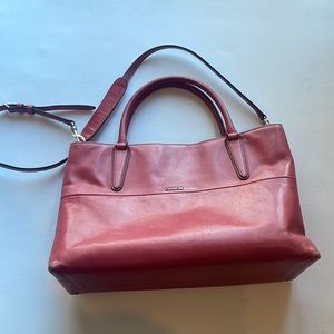 Coach structured purse handbag pink salmon orange 2 handle plus adjustable strap